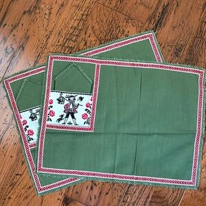 Set of Two Vintage Placemats with Napkin Pockets. Folk art design.
